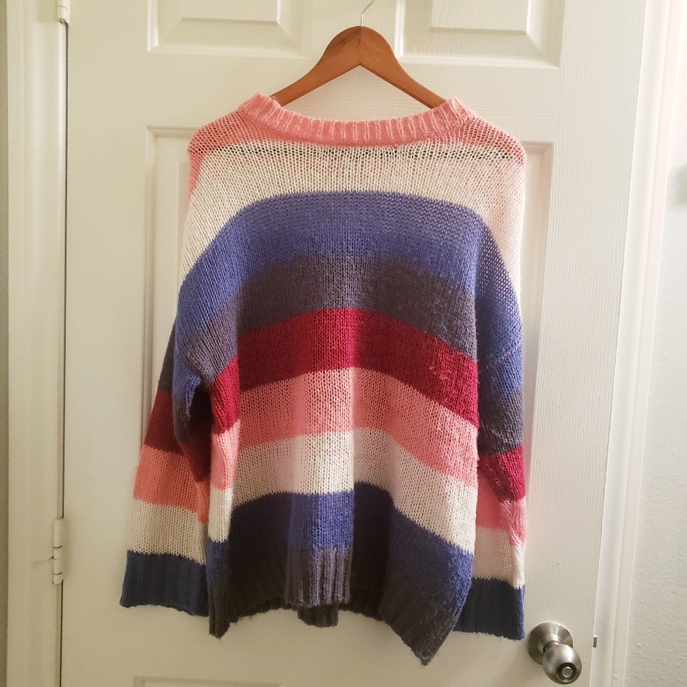 Colorful Striped Say What Knitted Sweater. EUC.